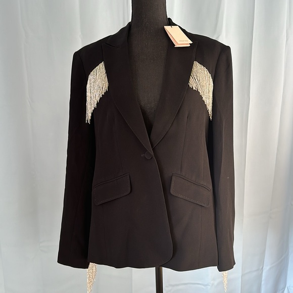 NWT $695 Cinq A Sept Ira Beaded Fringe Jacket Black Sz 6 - Picture 3 of 11